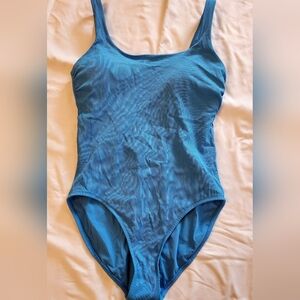 Athleta Cloudbreak Ribbed One Piece Swimsuit Blue Womens Sz S Summer Scoop Back